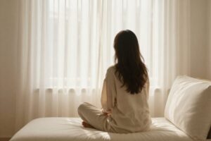 A woman looking out the window- tired of people pleasing