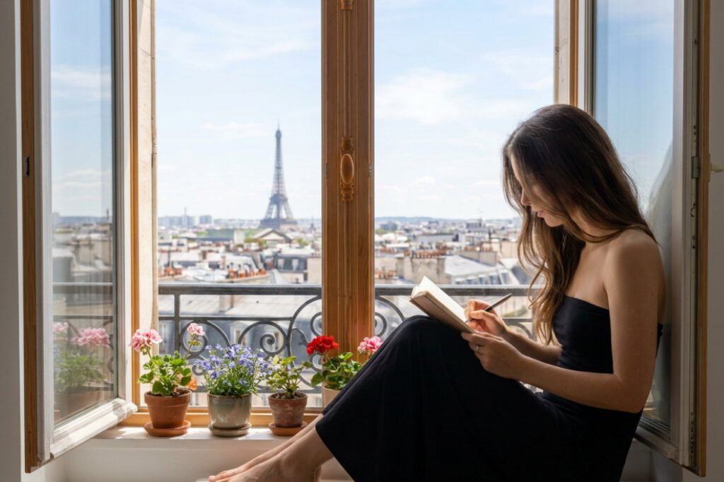 woman writting on her journal, using the journal prompts checklist
