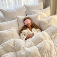 A woman in bed. She swears by her sleep habits