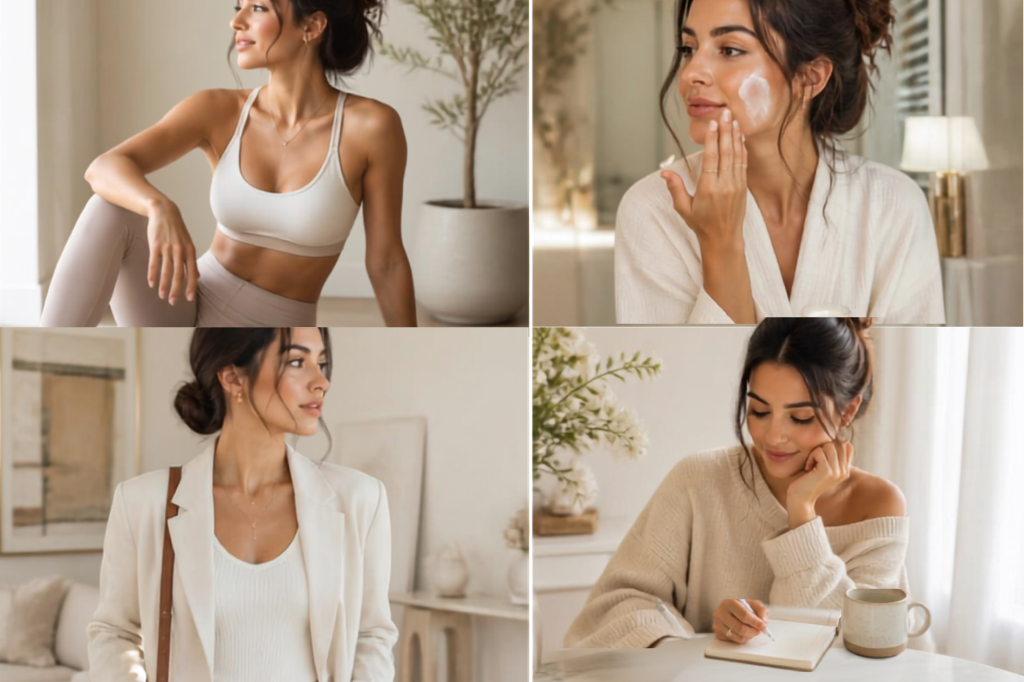 A woman in her 4 stages of herSeptember Glow-Up Challenge