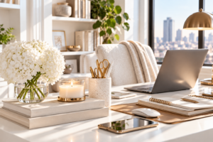 An aesthetic home office desk