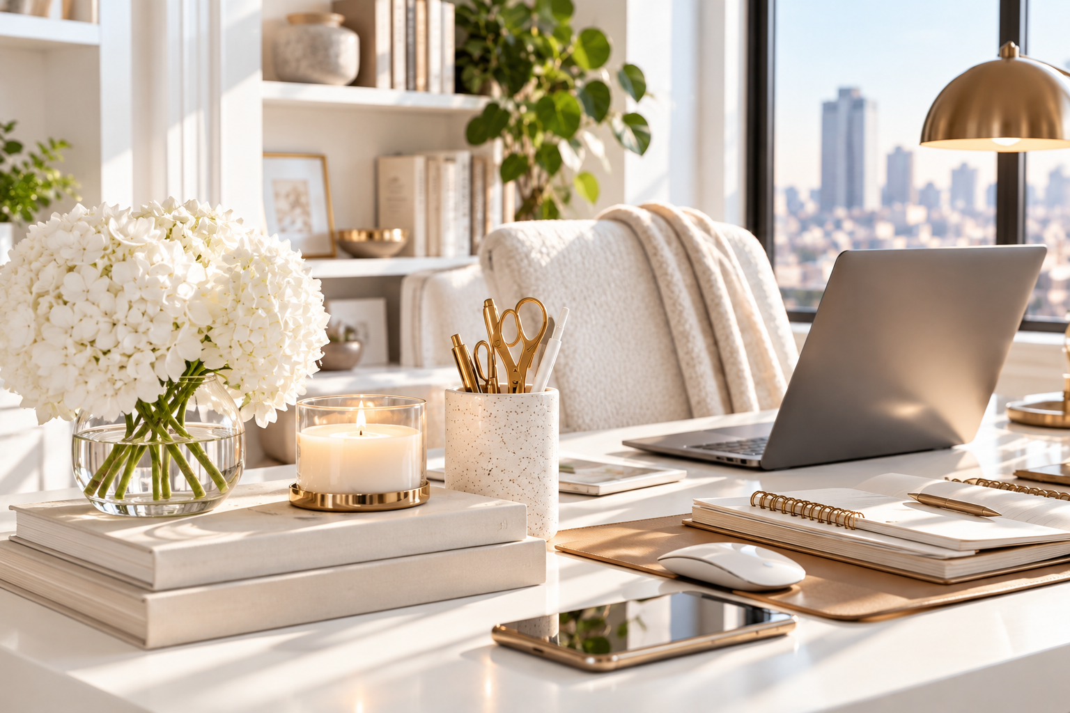 An aesthetic home office desk