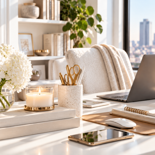 An aesthetic home office desk